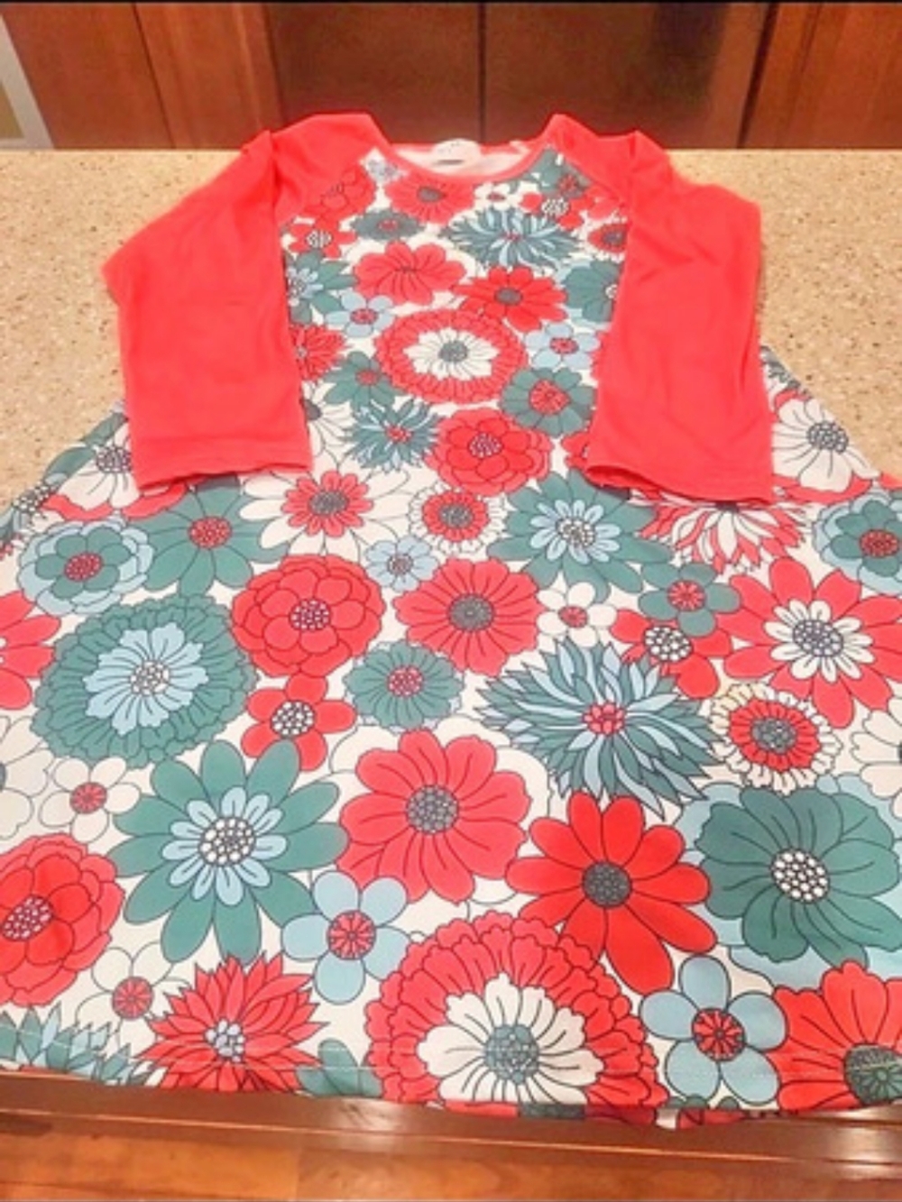 Floral Red & Gray Dress Like New